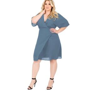 Elegant Blue Midi Wrap Dress
